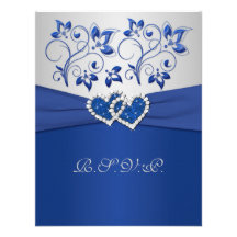 Royal Blue and Silver Joined Hearts RSVP Card Personalised Announcement