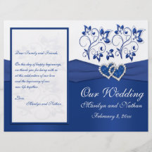 Royal Blue and White Joined Hearts Wedding Program Flyers