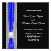 Royal Blue Black Blue Bow Wedding Personalised Invites