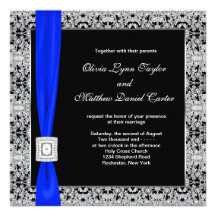 Royal Blue Black Lace Wedding Custom Announcement