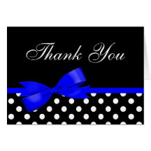 Royal Blue Bow Black Polka Dots Thank You Greeting Card