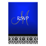 Royal Blue Damask Wedding RSVP Personalized Invite