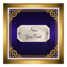Royal Blue Gold Frame Birthday Party  Invitation