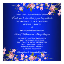 Royal Blue Japanese Cherry Blossoms Wedding Custom Invitations