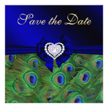 Royal Blue  Peacock Save the Date Custom Invite