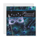 Royal Blue Purple Peacock Feathers Masquerade Part invitations