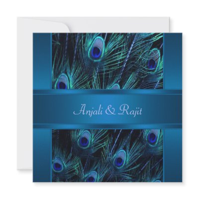 Peacock Feather Wedding Invitations on Royal Blue Purple Peacock Feathers Wedding Personalised Invitation By