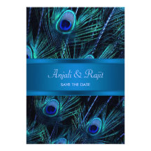 Royal Blue Purple Peacock Feathers Wedding Invitation