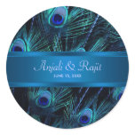 Royal Blue Purple Peacock Feathers Wedding stickers