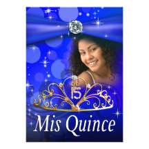 Royal Blue Quinceanera 15 Princess Tiara  Photo Personalised Invites