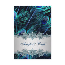 Royal Blue Silver Indian Peacock Reception Cards Custom Announcement