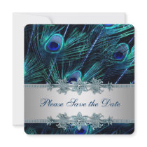 Royal Blue Silver Indian Peacock Wedding Save the Personalised Invitation