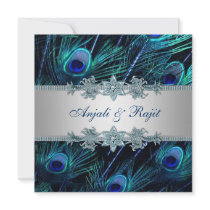 Royal Blue Silver Royal Indian Peacock Wedding Invitations