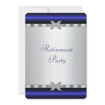 Royal Blue Silver Womans Retirement Party Custom Invites