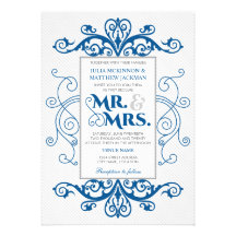 Royal Blue Vintage Swirls Mr. and Mrs. Wedding Personalized Announcements