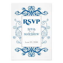 Royal Blue Vintage Swirls RSVP Card