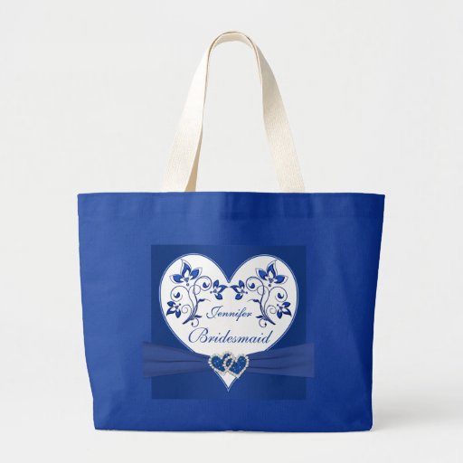 Royal Blue, White Floral Hearts Bridesmaid Bag Royal Blue, White Floral Hearts Bridesmaid Bag