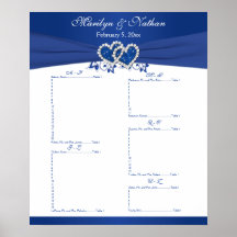 Royal Blue, White Floral Reception Seating Chart 2 Poster