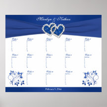 Royal Blue, White Floral Table Seating Poster