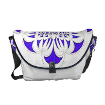 Royal Blue White Fractal Design Rickshaw Messenger Courier Bag