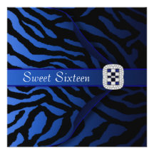 Royal Blue Zebra Sweet Sixteen Party Invites