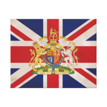 Royal Crest on the Union Jack Flag Stretched Canvas Prints