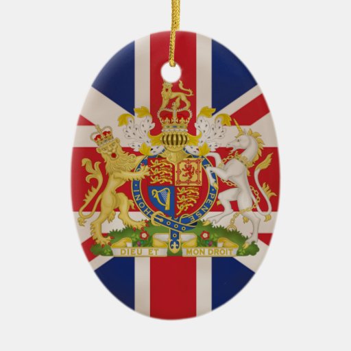Royal Crest on Union Jack. DoubleSided Oval Ceramic Christmas Ornament