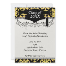 royal gold and black elegant damask graduation invites