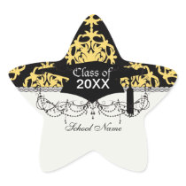 royal gold and black elegant damask graduation sticker