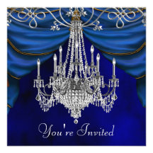 Royal Navy Blue Chandelier Party Invitations
