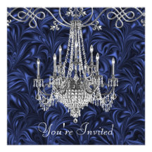 Royal Navy Blue Chandelier Party Invitations