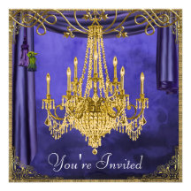 Royal Navy Blue Gold Chandelier Party Invitations
