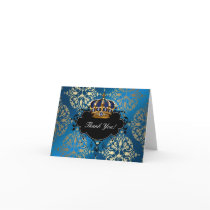 Royal Navy Blue Gold Jewel Crown Thank You Cards