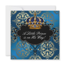 Royal Navy Blue Gold Prince Baby Boy Shower Personalised Announcement