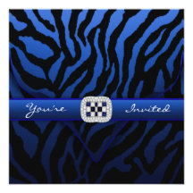 Royal Navy Blue Zebra Party Personalised Invite