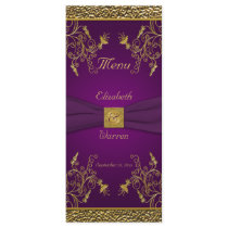 Royal Purple and Gold Floral Menu Card