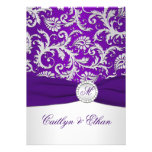 Royal Purple and Silver Damask with FAUX Ribbon Invitations