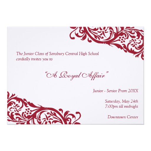 Royal red traditional  junior formals senior prom personalized invites