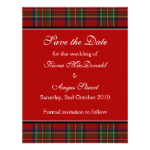 Royal Stuart Tartan Wedding Save the Date Card Personalised Invitation