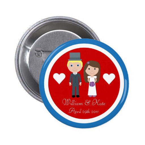 Royal Wedding William & Kate Cute Cartoon Button