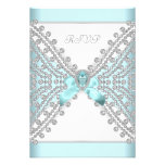 RSVP Birthday Party Teal Blue Silver White Diamond Announcement