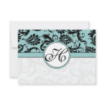 RSVP Cards-Black & White Damask Dark Pool Blue