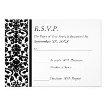 RSVP Damask Black and White Wedding Personalized Invitation