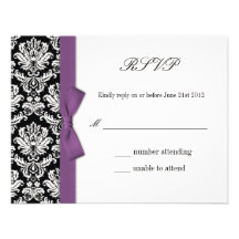 RSVP - Damask Purple Bow Wedding Response Card Personalised Invites