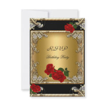RSVP Elegant 50th Birthday Black Gold Red Rose Custom Announcement