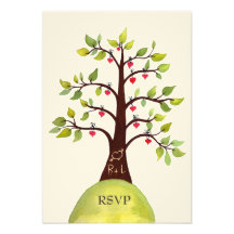 RSVP Monogram Green Tree Wedding Cards Custom Announcement