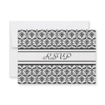 RSVP Response Card in Stylish Black & White Damask