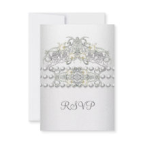 RSVP Tiara Silver White Pearl Diamond Personalized Invitation