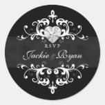 RSVP Wedding Stickers Black White Heart Jewel