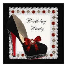Ruby Red High Heel Shoe Birthday Party Invitations